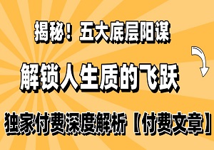 揭秘！五大底层阳谋，解锁人生质的飞跃——独家付费深度解析【付费文章】-二八网赚