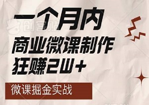 微课掘金实战：揭秘我如何一个月内通过商业微课制作狂赚2W+的秘密项目！-二八网赚