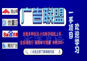广告联盟多种玩法，单机500元，全自动运行，支持批量操作-二八网赚