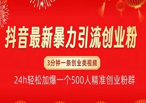 抖音最新暴力引流创业粉，24h轻松加爆500人精准创业粉群，创业必备-二八网赚