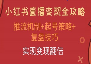  小红书直播变现全攻略，从0到1打造爆款直播间，掌握推流机制+起号策略+复盘技巧，轻松提升运营力，实现变现翻倍！-二八网赚
