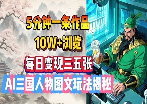 AI三国人物图文爆款玩法，5分钟创作，10W+浏览，日赚500+！-二八网赚