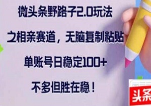 微头条野路子2.0玩法之相亲赛道，无脑搬砖复制粘贴，单账号日稳定300+-二八网赚