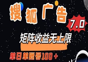 最新搜狐广告变现项目，单日单账号100+，可矩阵无限放大-二八网赚