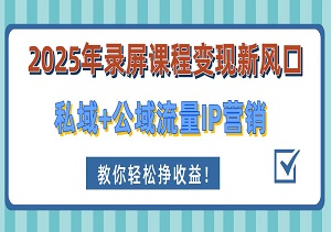 2025年录屏课程变现新风口！私域+公域流量IP营销全攻略，从录制到包装，教你轻松挣收益！-二八网赚