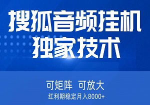 【搜狐音频挂G】独家技术，可矩阵可放大，红利期稳定月入8k【揭秘】-二八网赚