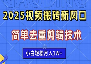 2025视频搬砖新风口：简单去重剪辑技术，小白轻松月入1W+-二八网赚