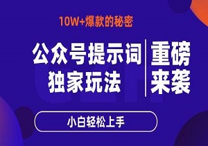 公众号提示词玩法，10W+爆文最简单快速的方法，小白轻松上手-二八网赚