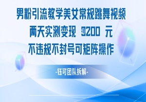 男粉收割机！美女跳舞视频2天变现1K+，实测不封号矩阵玩法（附防违规指南）-二八网赚