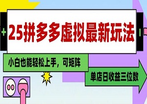 25最新拼多多虚拟电商，单店日入3位数，小白也能快速上-二八网赚