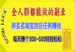 全人群都能做的副业｜拼多多淘宝浏览任务赚钱，无需经验，每天赚个300~500轻轻松松（内附详细教程和全套工具）-二八网赚