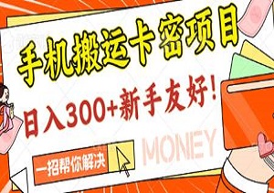 互联网手机搬运卡密项目，只需一部手机，几秒一单，日入300+新手友好！-二八网赚
